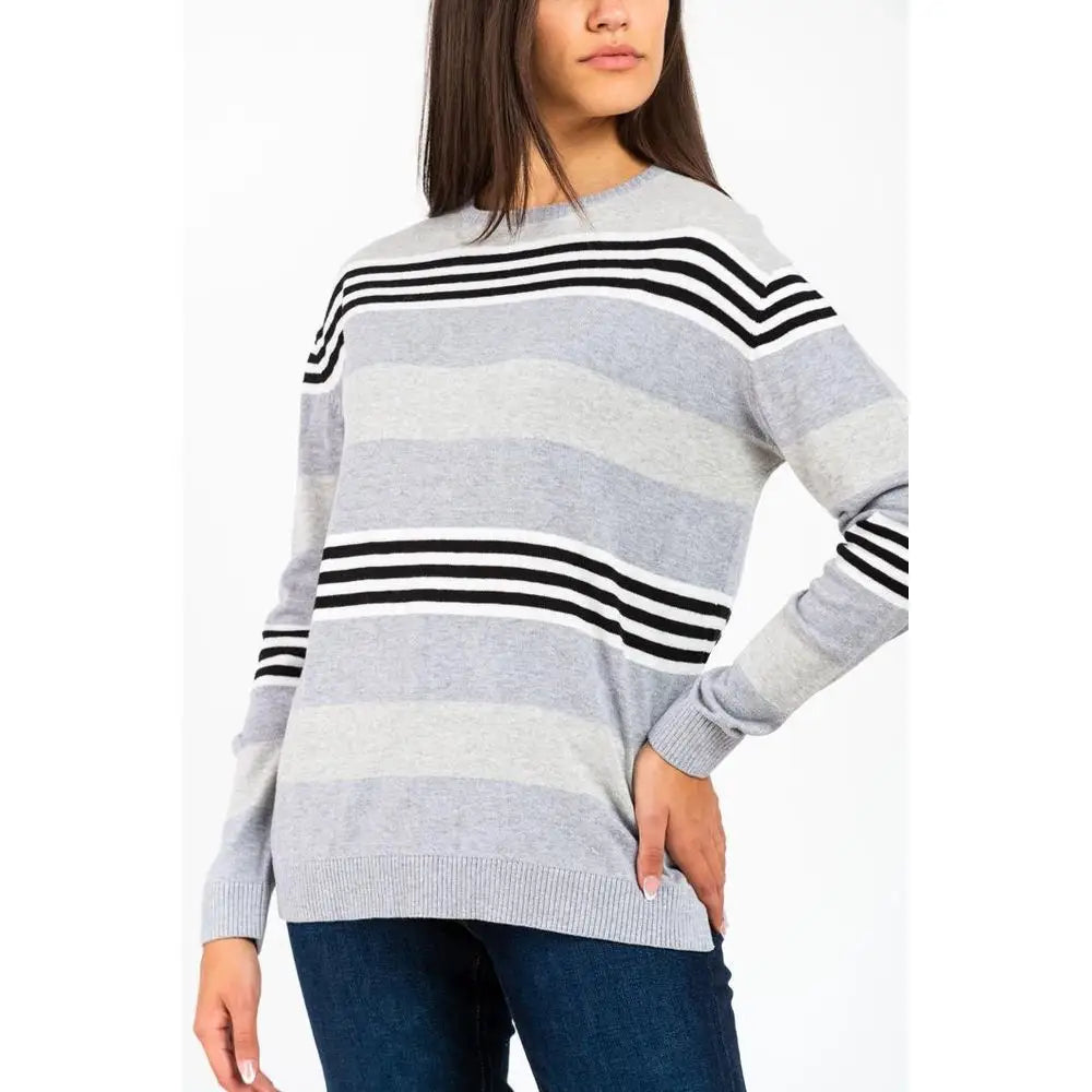 Grå og sort vandret stribet gas cream bomuldssweater med ribkant manchetter