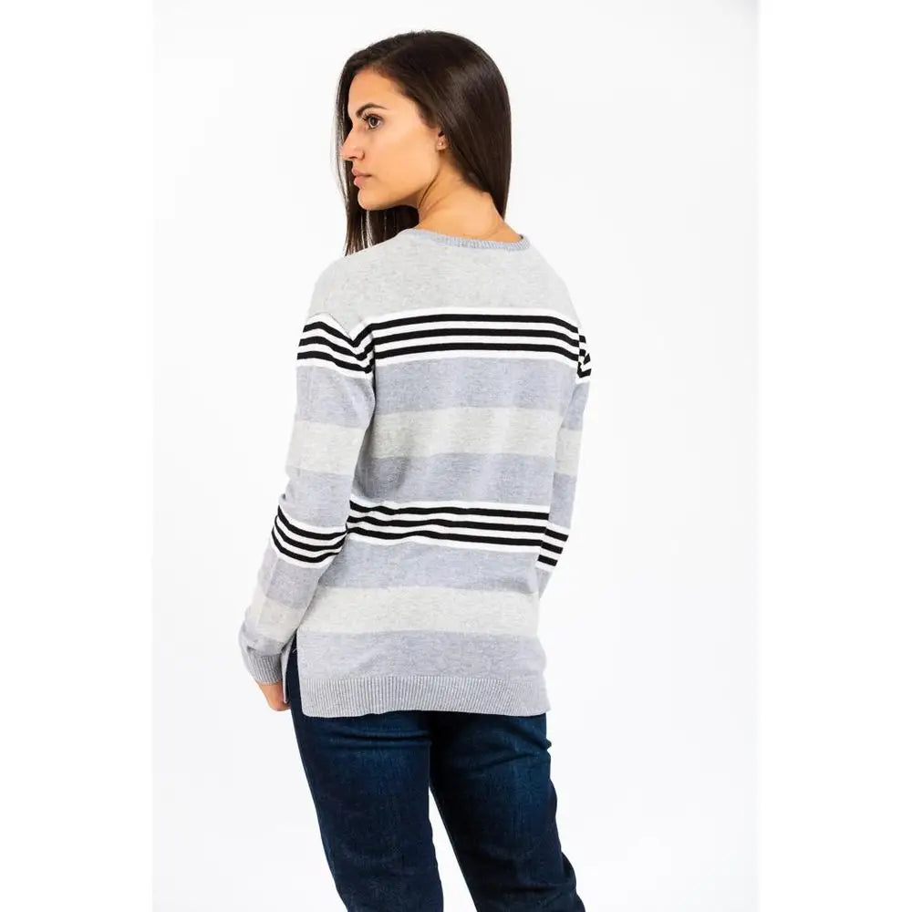 Kvinde i grå og sort stribet gas cream cotton sweatshirt med ribkante manchetter