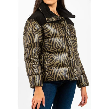 Gas Green Polyamide Parka med zebra print i oliven og sort, spar 30-70% på mode