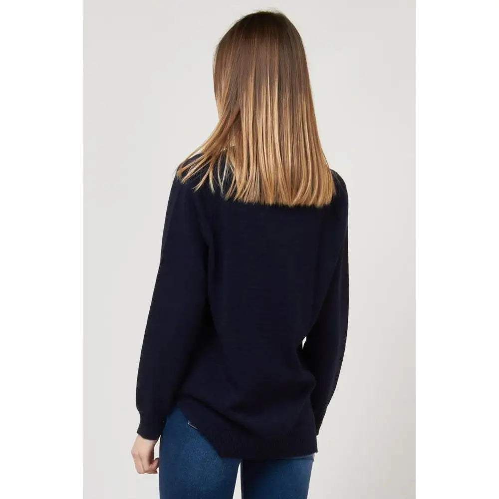 Gas navy blue marabou sweatshirt: langærmet strikket sweater i marineblå