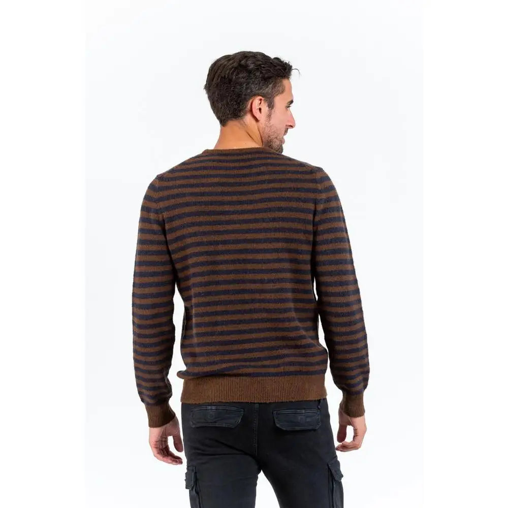 Gas red marabou sweatshirt med brune og marine striber, ribbet krave