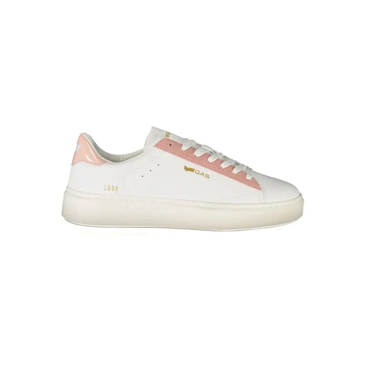 Gas white polyester women sneakers with pink leather accents and gold branding