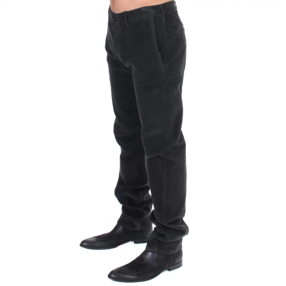 GF Ferre Elegant Black Cotton Corduroy Pants