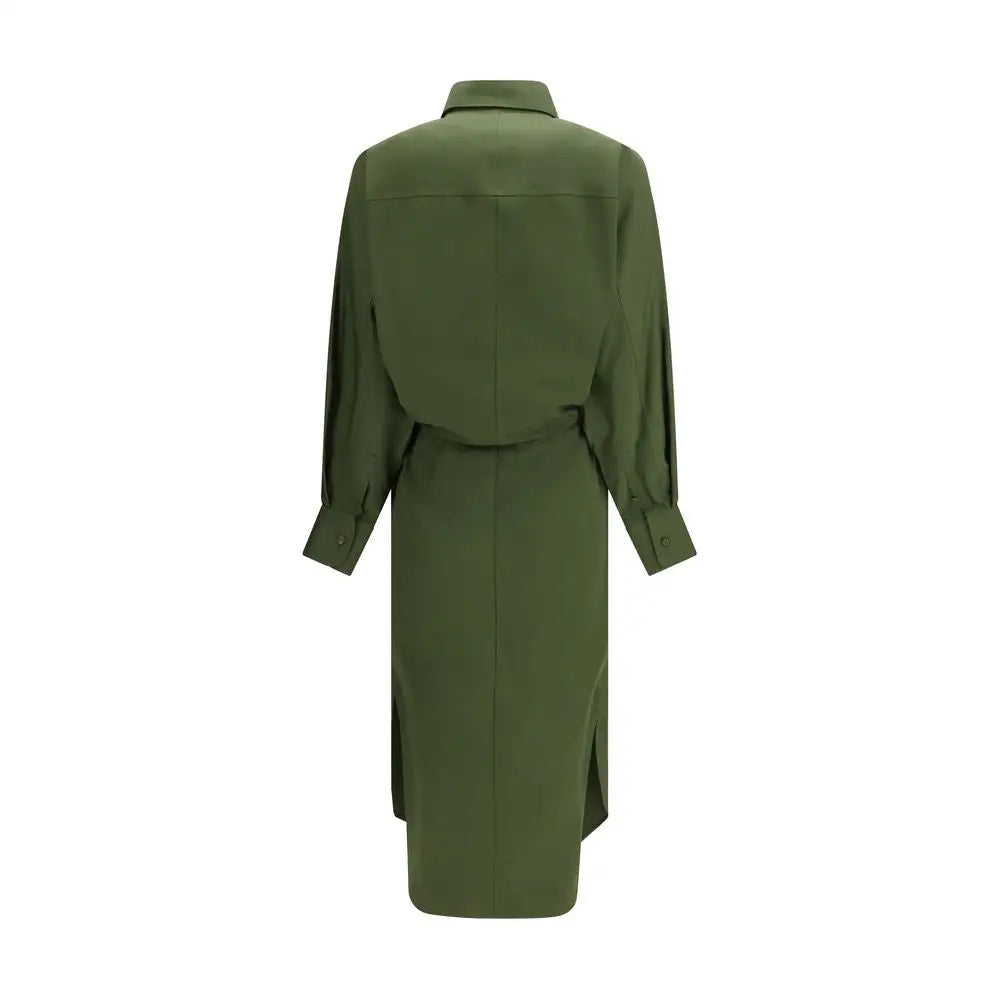 Givenchy bicolor cotton casual dress i olivengrøn med belte og sideudskæringer