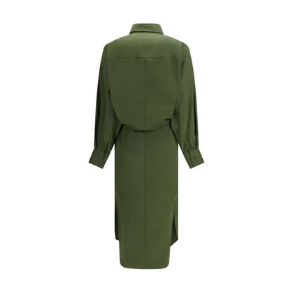 Givenchy bicolor cotton casual dress i olivengrøn med belte og sideudskæringer
