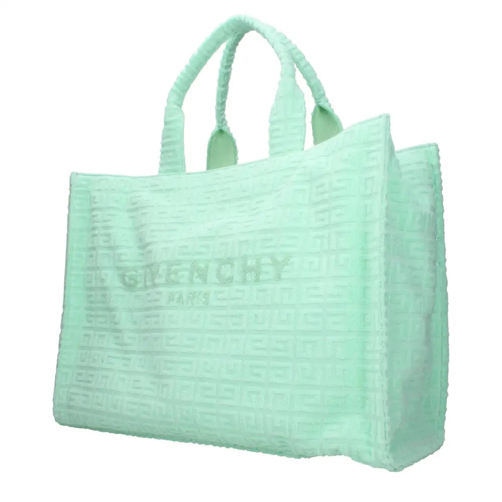 Givenchy green fabric håndtaske i mintgrøn tekstureret stof med præget logo
