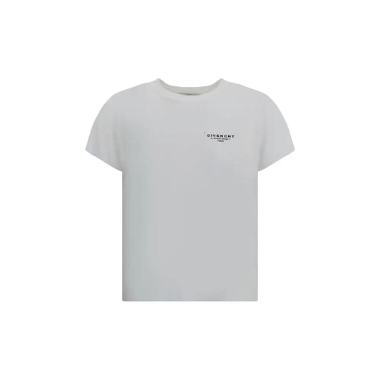 Minimalistisk hvid Givenchy T-shirt med subtilt sort logo, outlet mærkevarer