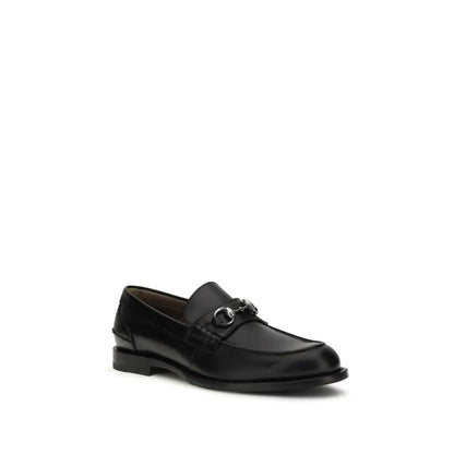 Gucci black calf slip-on loafers with silver horsebit buckle