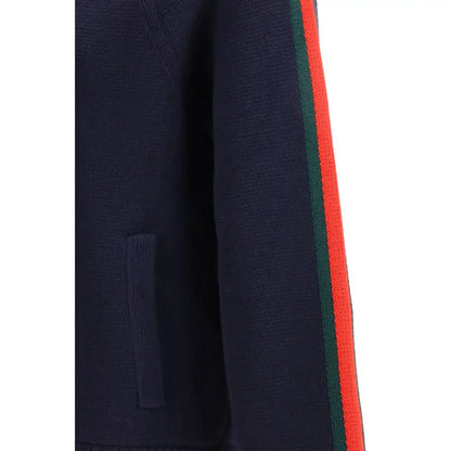 Gucci blå uldtøj: marineblå strikket trøje med rød og grøn stribe