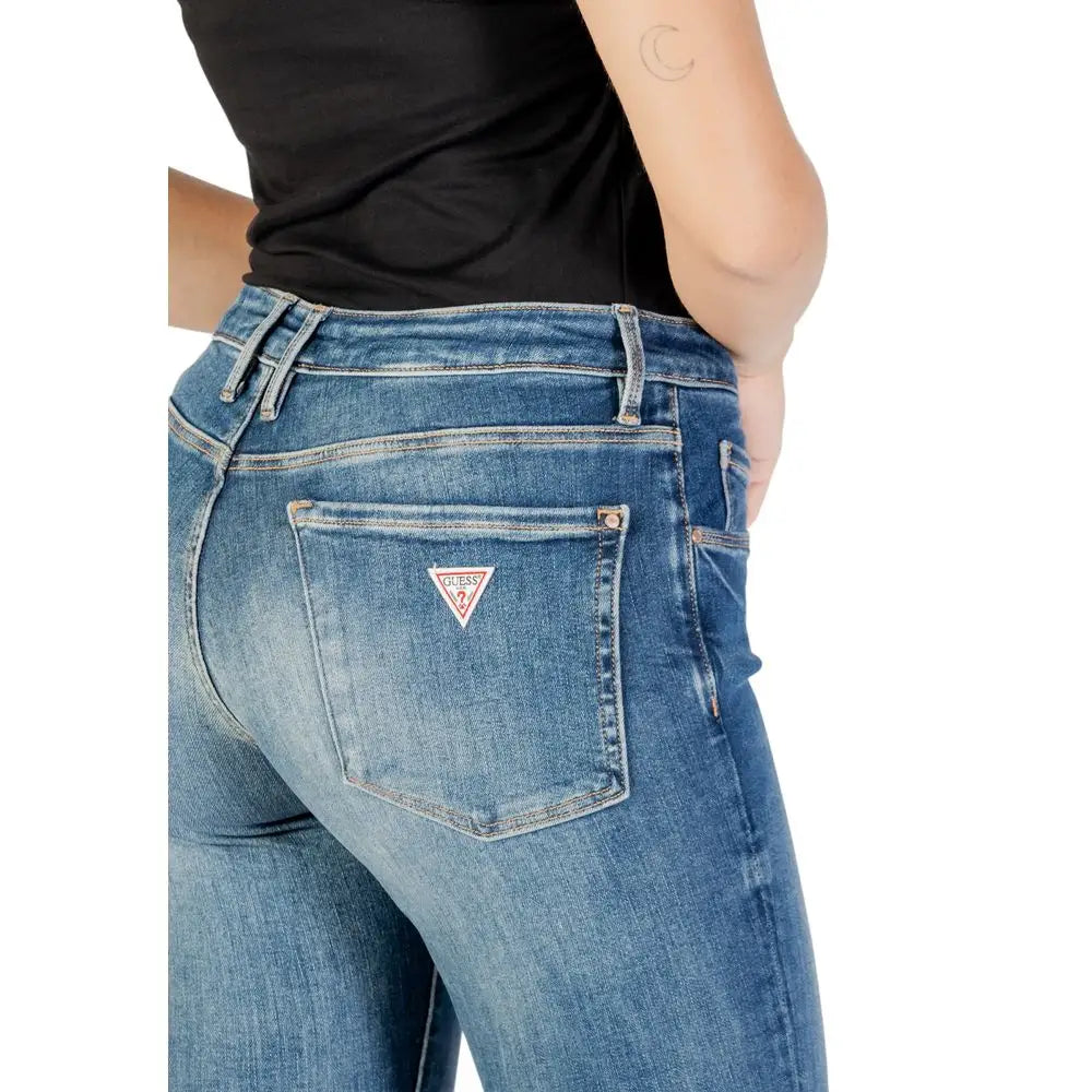 Guess blue cotton skinny jeans med klassisk femlommedesign og rødt-hvidt trekantet logo
