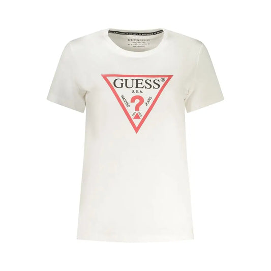 Guess jeans bianco cotone women t-shirt in cream with red logo and washed print