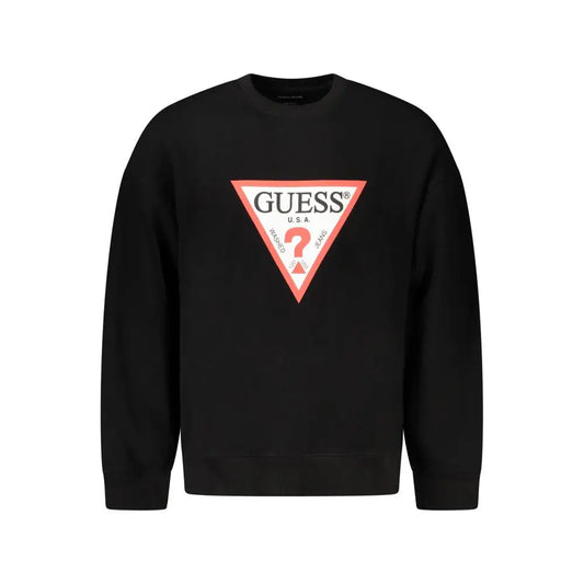 Guess Jeans sort bomuldssweater med rødt-hvidt trekantlogo