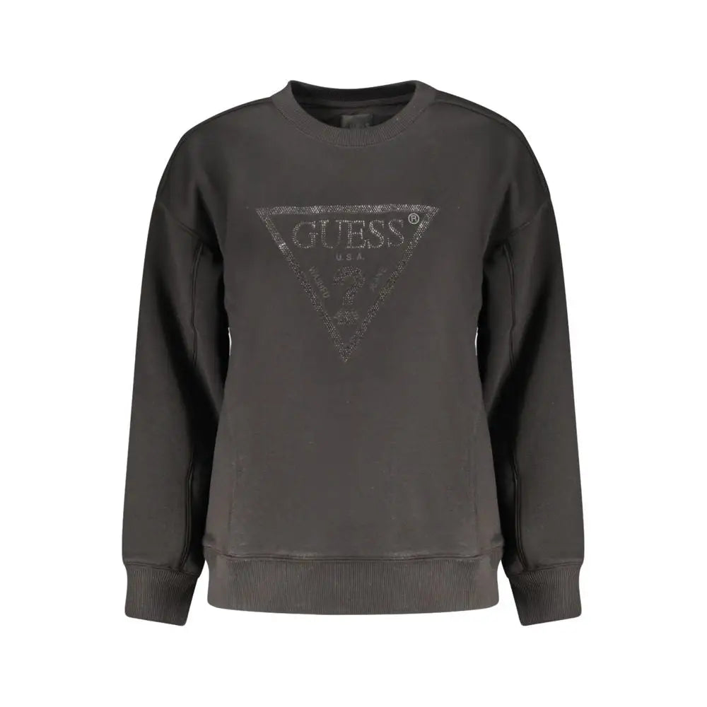 Mørkegrå Guess jeans sorte sweatshirt med trekantet logo og glitterdetaljer