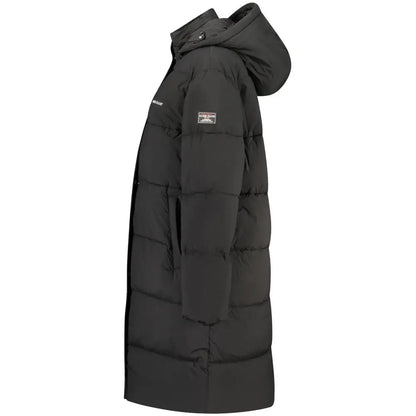 Guess jeans sort polyester jakke med hætte og quiltet design