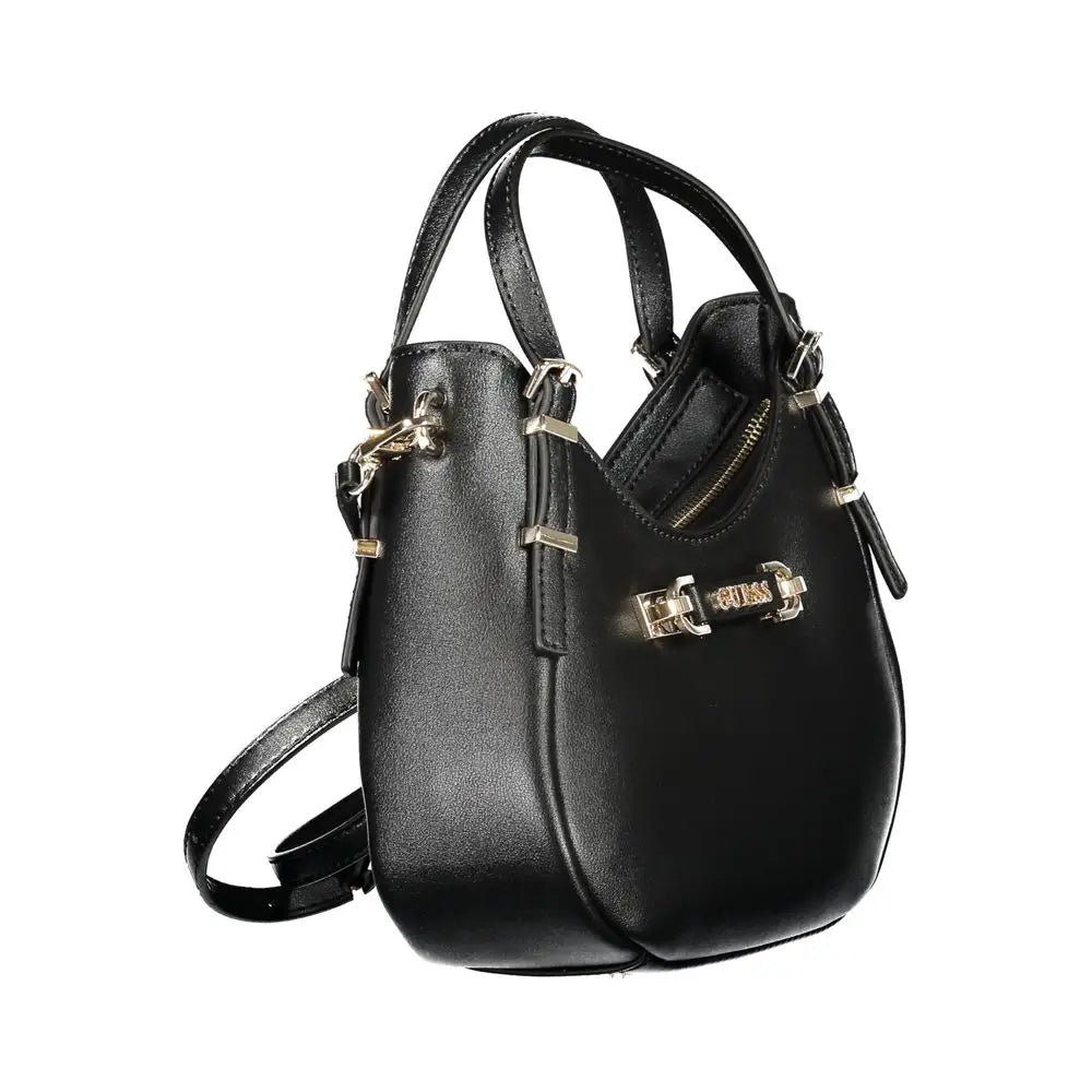 Guess jeans black polyethylen taske med sort læder og guld hardware
