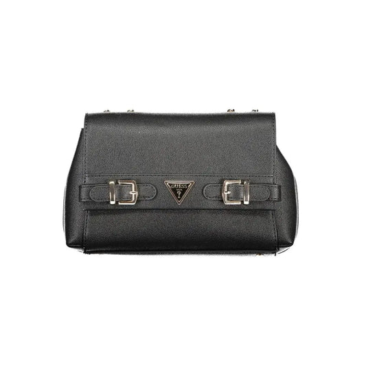 Guess jeans black polyethylene crossbody taske med sølvspænder og trekantet logo