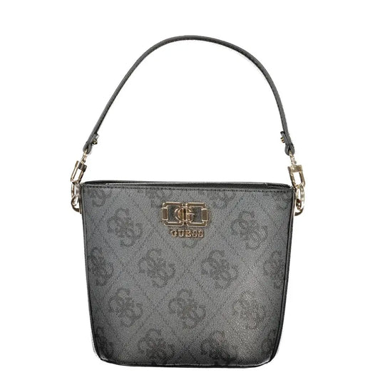 Sleek Guess Jeans sort sort polyurethane kvinders taske i sort med logo mønster og guld hardware