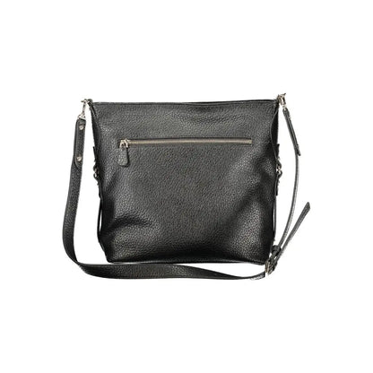 Guess jeans black polyurethane crossbody med tekstureret læder og sølv lynlås