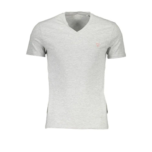 Grå v-hals bomuld T-shirt fra Guess Jeans Grigio med rødt trekant-logo