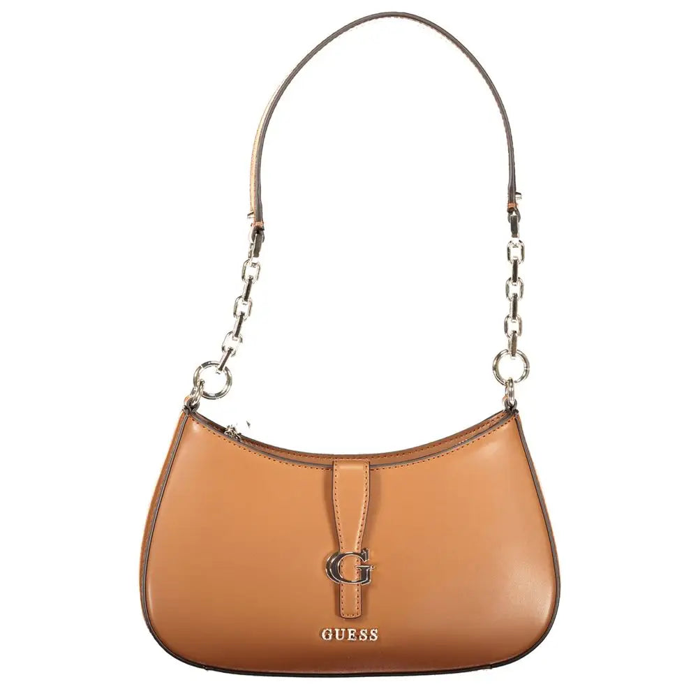 Guess jeans marrone poliuretano women handbag in tan leather with chain strap