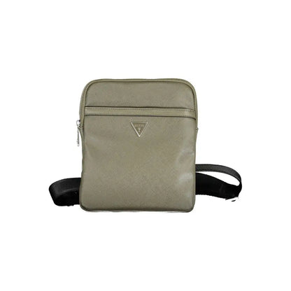 Olive grøn tekstureret crossbody taske i Guess Jeans Nero polyester med sølv logo