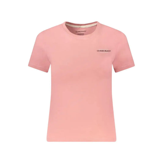 Guess jeans pink bomuld t-shirt med subtil broderet logo og rib-krave