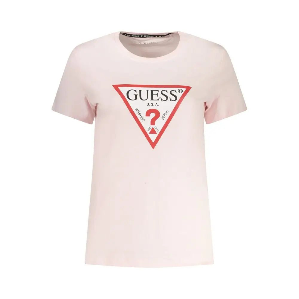 Guess jeans rosa cotton women t-shirt med pink design og rødt logo