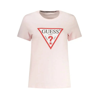Guess jeans rosa cotton women t-shirt med pink design og rødt logo