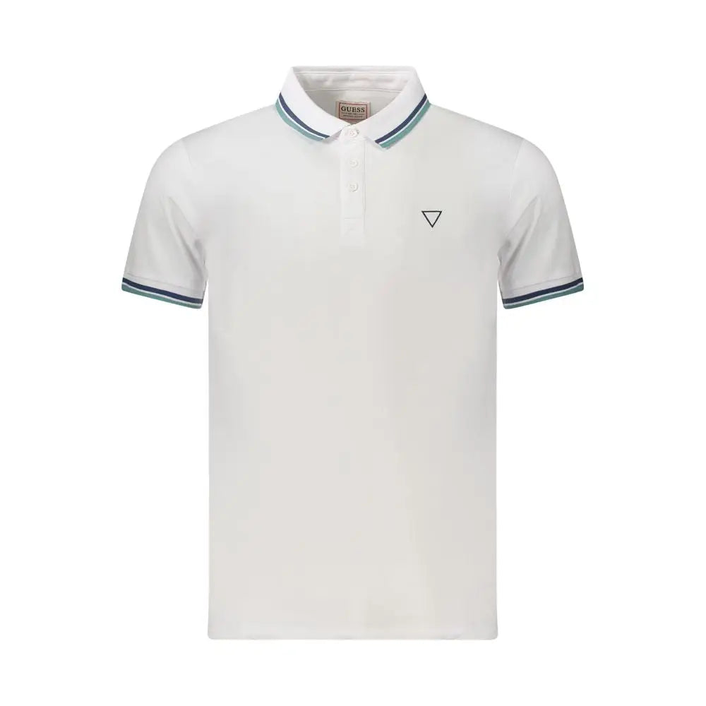 Guess Jeans hvid bomulds polo shirt med navy og teal trim og logo