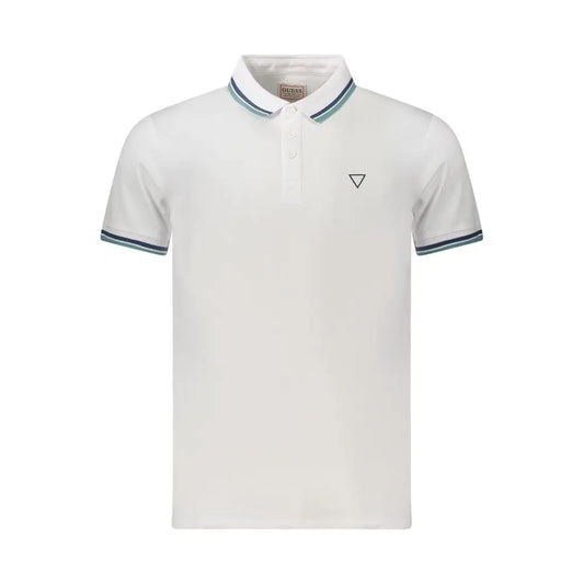 Guess Jeans hvid bomulds polo shirt med navy og teal trim og logo