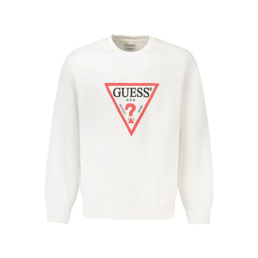 Guess jeans white cotton sweater med rødt trekantlogo og sort tekst 2