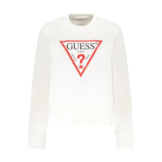 Guess Jeans hvid bomuldssweater med rødt trekantlogo og spørgsmålstegn