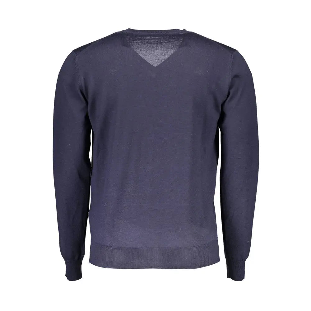 Harmont & Blaine blå sweater i navy uld med v-hals og ribkant