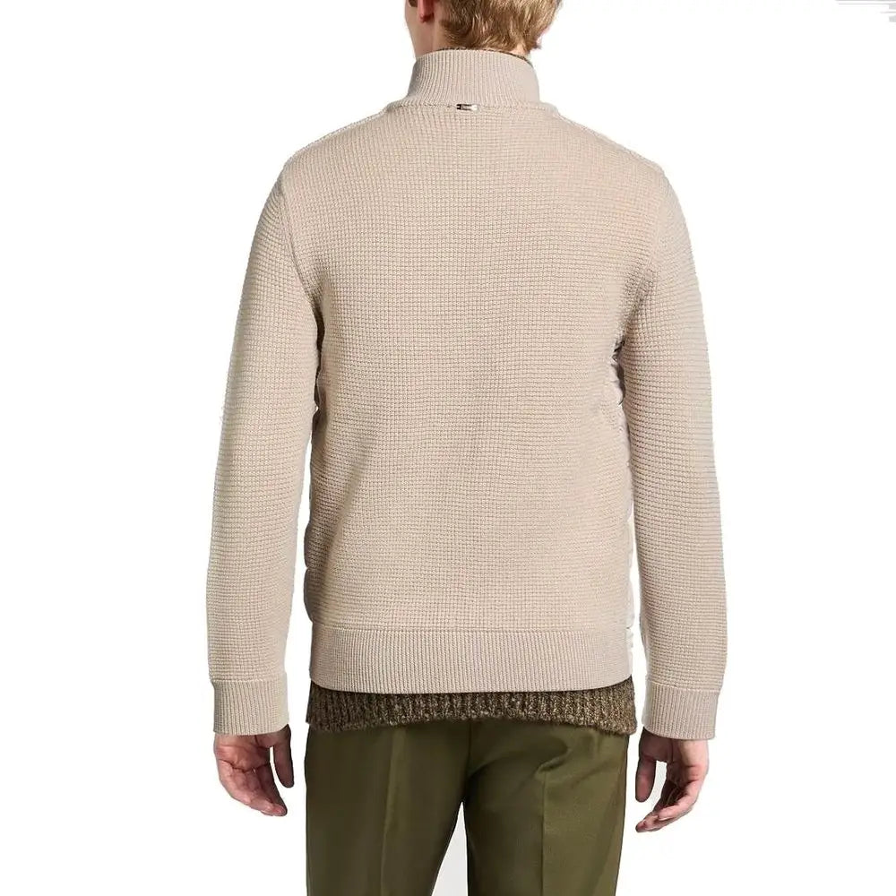 Herno beige virgin wool shell jacket med vaffelstrik
