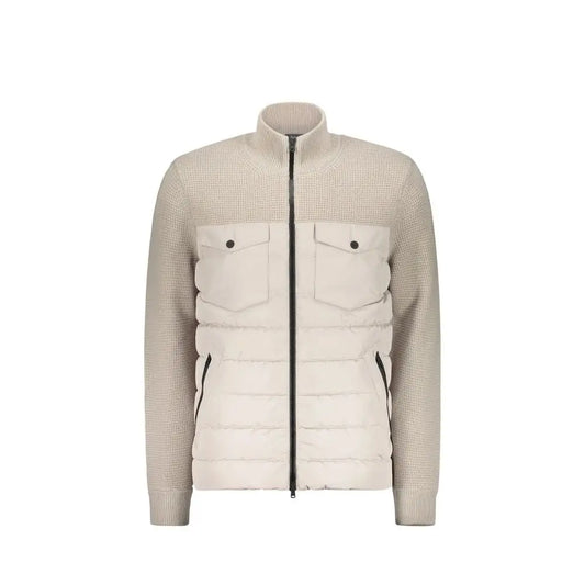 Herno beige virgin wool shell jacket med quiltet design, ribkrave og lommer