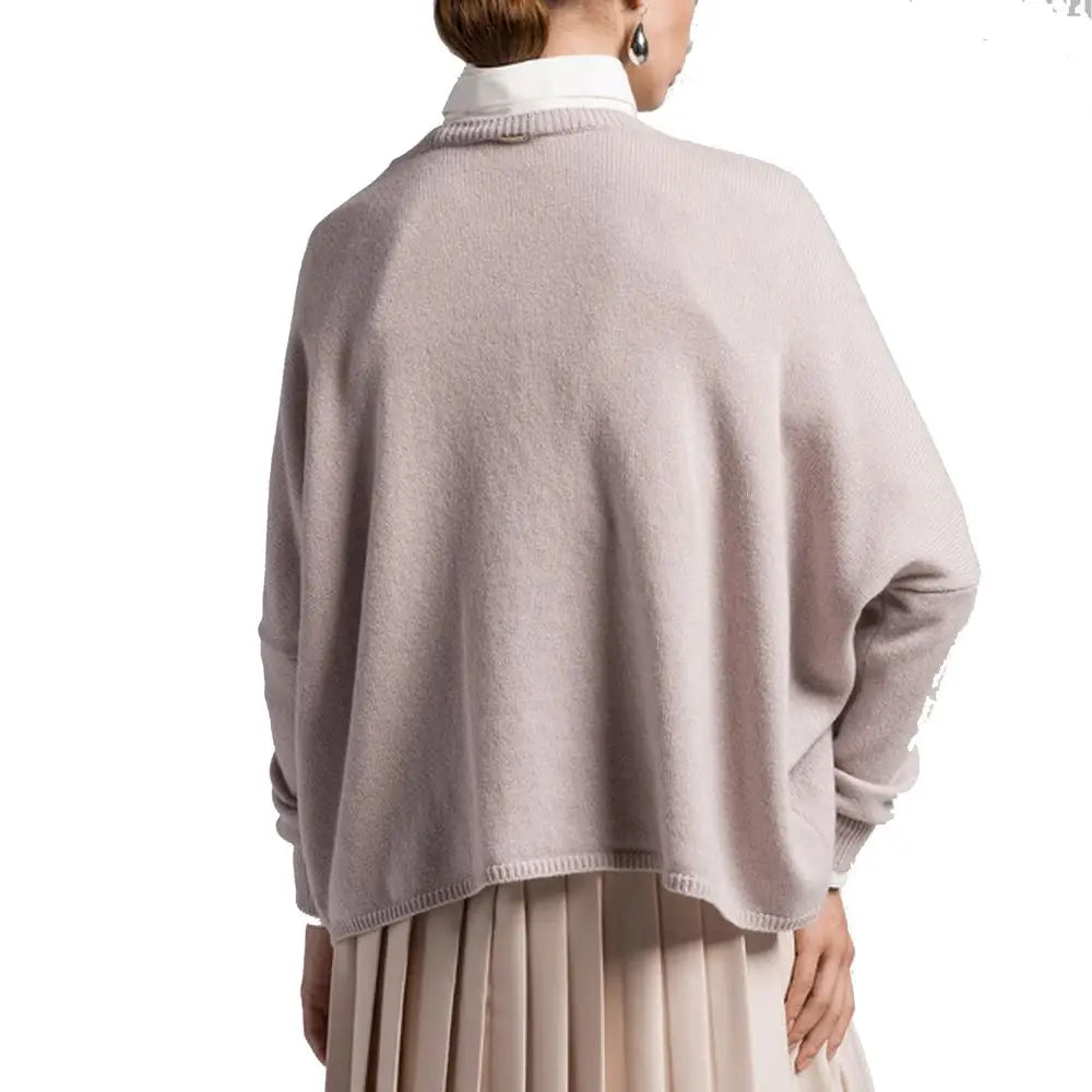 Herno multicolor cashmere poncho i blød grå strik med ribbet manchetter