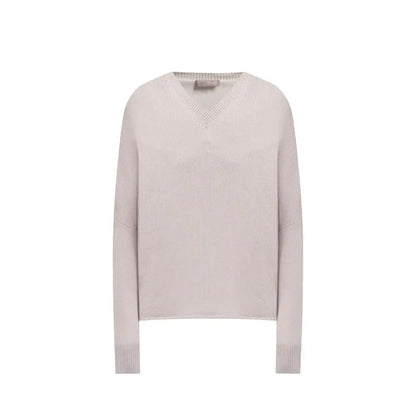 Herno multicolor cashmere sweatshirt med off-white v-hals og ribbet tekstur