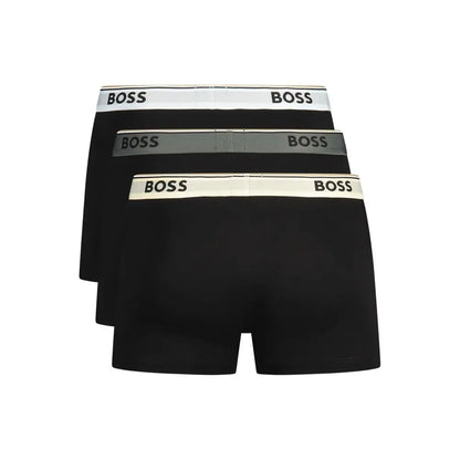 Hugo Boss Black bomuld herreboxershorts med sort stof og kontrasterende hvide og grå taljer
