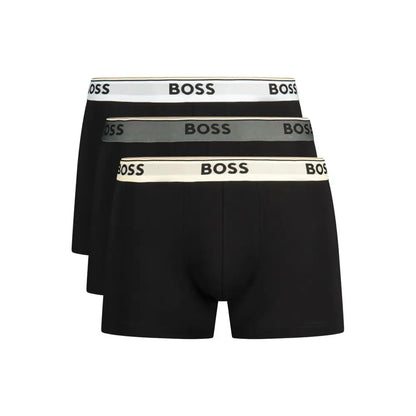 Hugo Boss Black bomuld herreboksershorts med kontrasttalje i creme og grå, logo-tryk