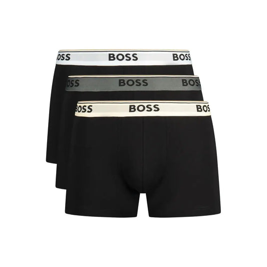 Hugo Boss Black bomuld herreboksershorts med kontrasttalje i creme og grå, logo-tryk