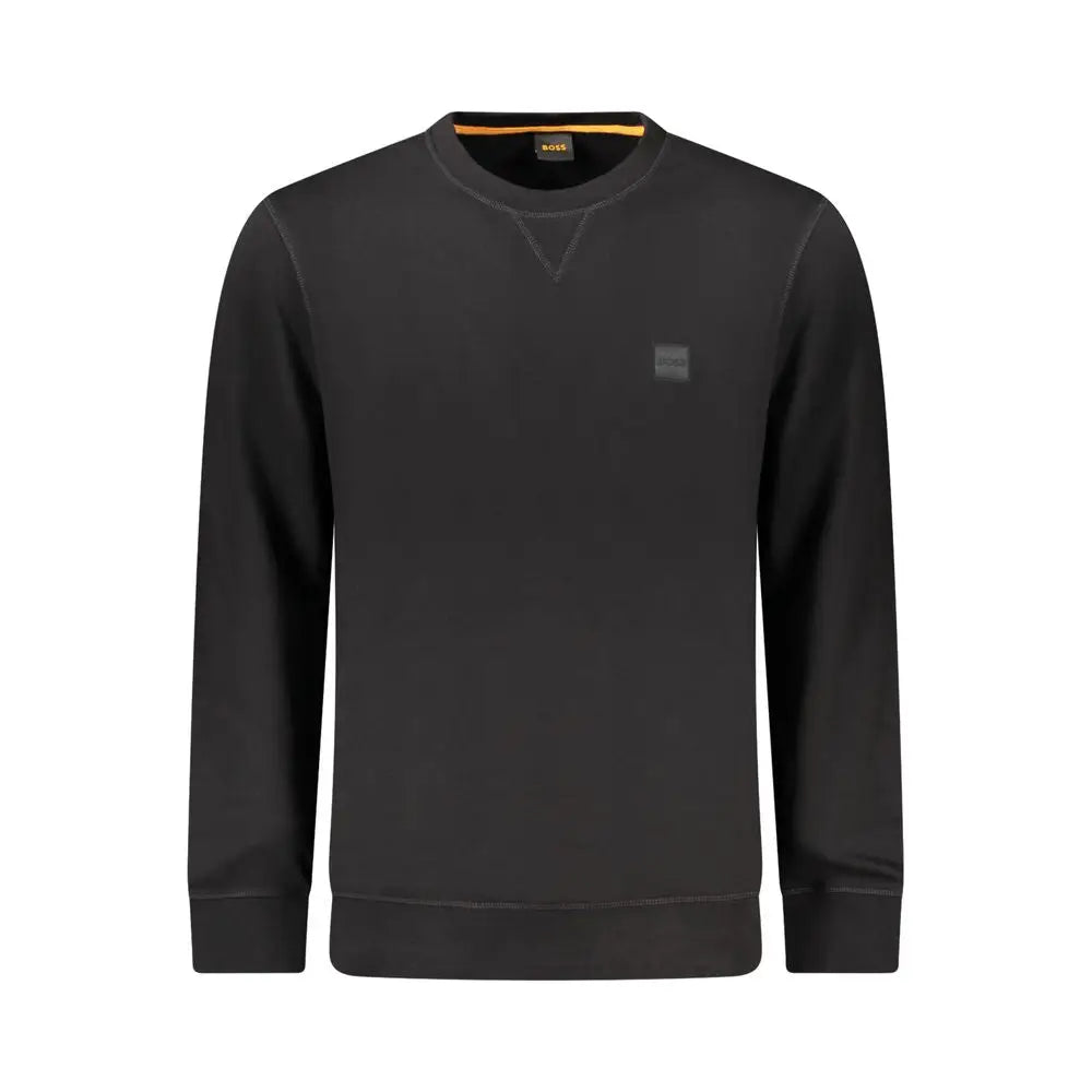 Hugo boss black cotton sweatshirt med gråt firkantet logo og orange kravefor
