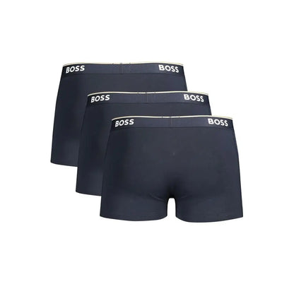 Hugo Boss blå bomuld herreboxershorts i mørk marineblå med hvid logo