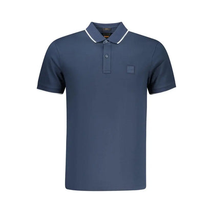 Hugo boss blue bomulds polo shirt med hvid kant
