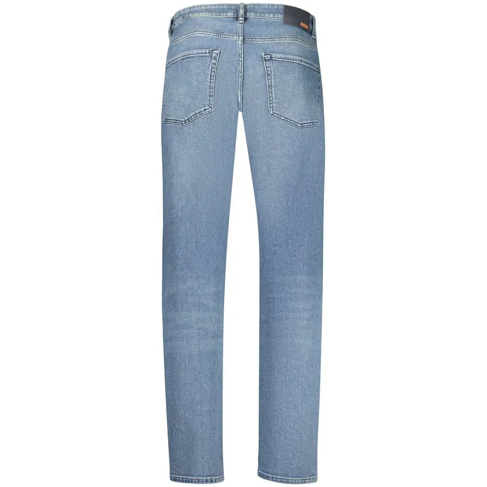 Hugo Boss blue cotton mænds regular-fit jeans i lysvask denim med straight-leg snit og klassiske bagside lommer