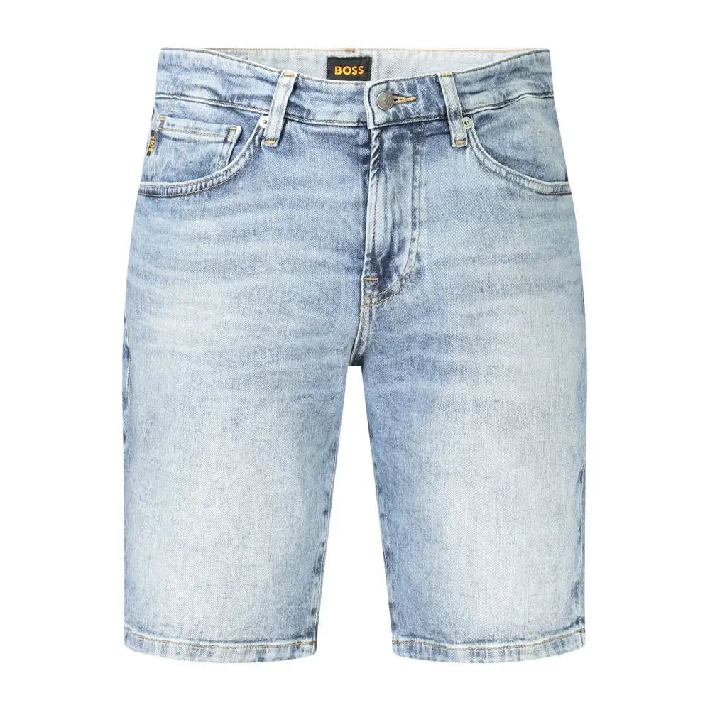 Hugo Boss blå bomuldsshorts med lysvask denim og femlommedesign