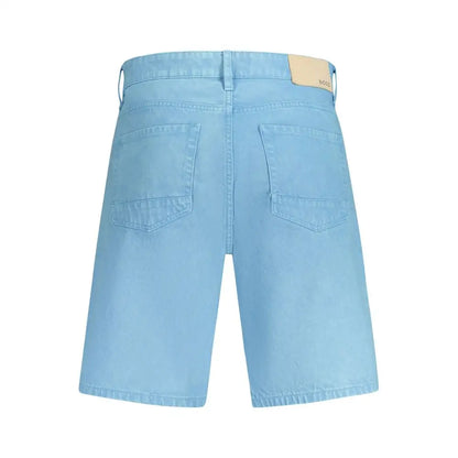 Hugo Boss blå bomuldsshorts i lyseblå denim med beige etiket