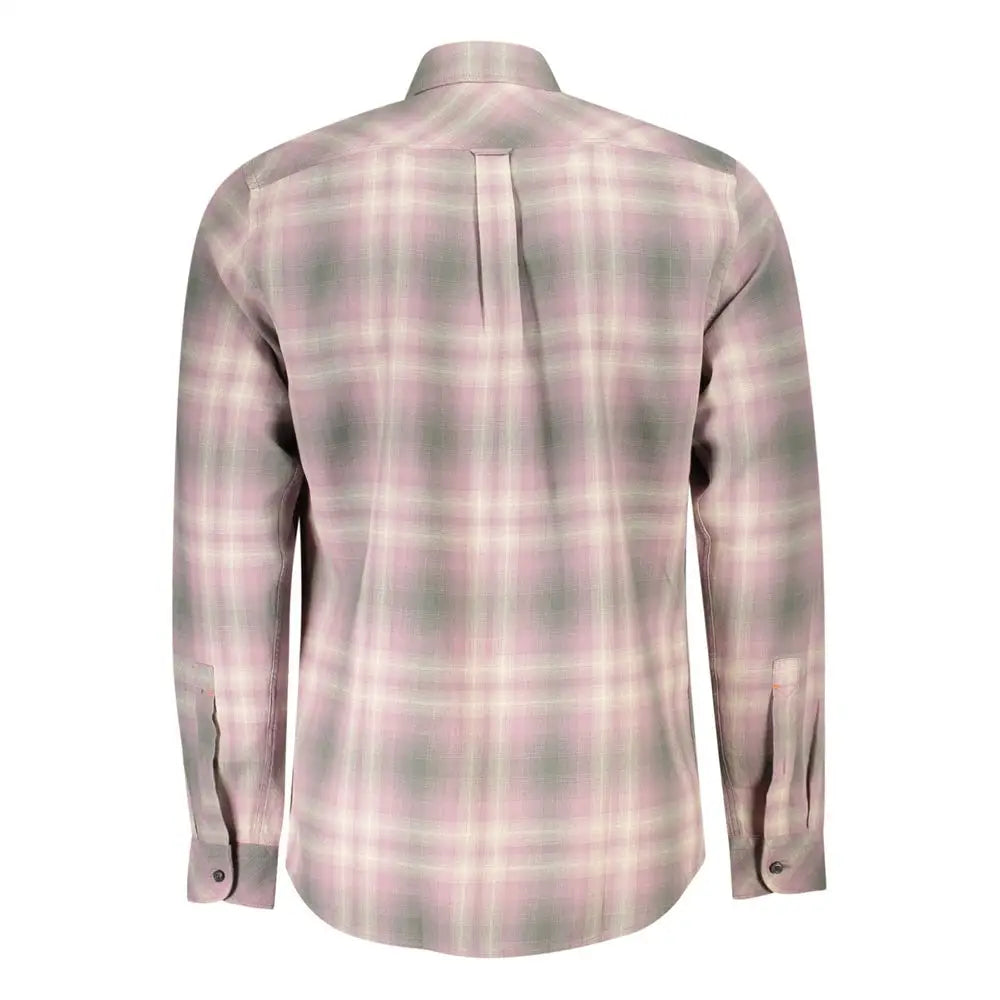 Hugo Boss pink cotton herre shirt i blød pink og grøn plaid