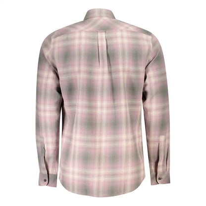 Hugo Boss pink cotton herre shirt i blød pink og grøn plaid