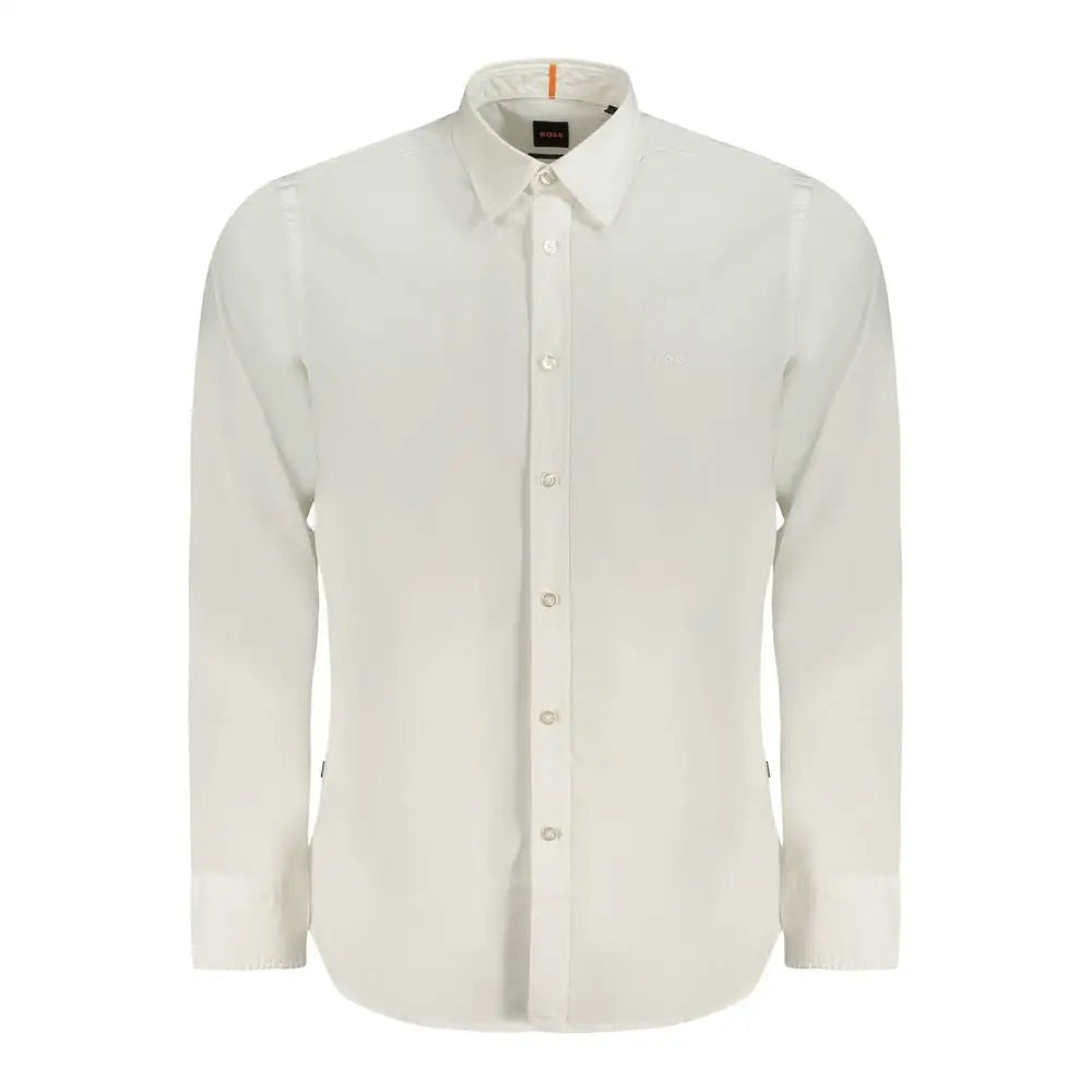 Hugo boss white cotton herreshirt med klassisk krave og knapfor