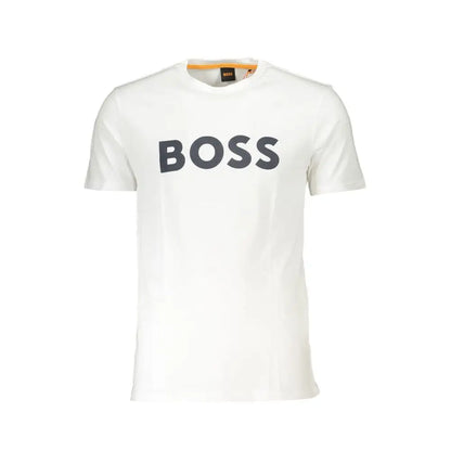 Hugo Boss white cotton herret-shirt med sort Boss-tryk